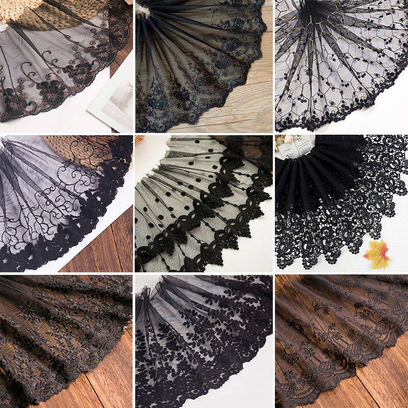 宽9-47CM 黑色刺绣蕾丝花边辅料diy手工袖口领子裙摆布料