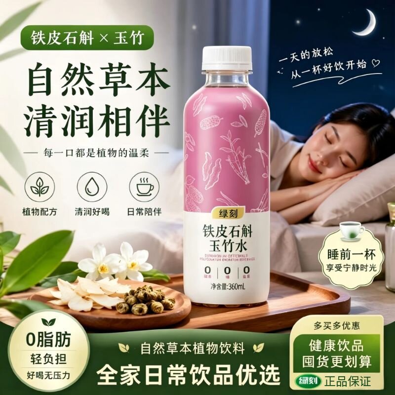绿刻铁皮石斛玉竹水0脂0能量无蔗糖植物饮料整箱凉茶元气