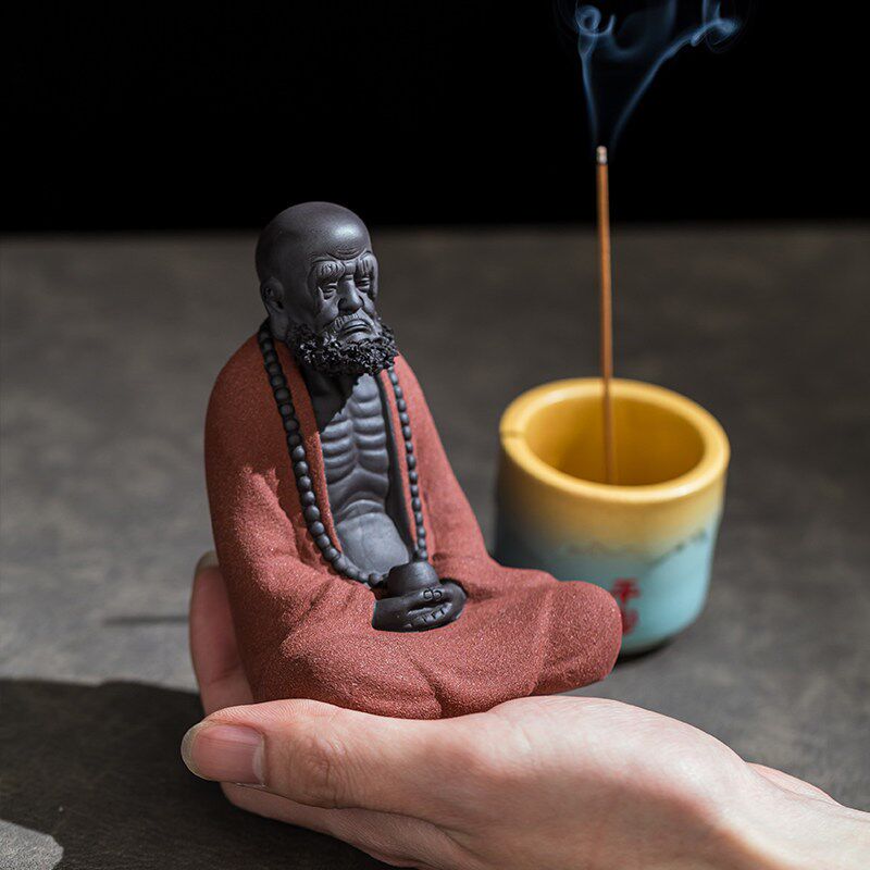中式禅意紫砂达摩祖师摆件陶瓷人物佛像玄关博古架茶室桌面工艺礼