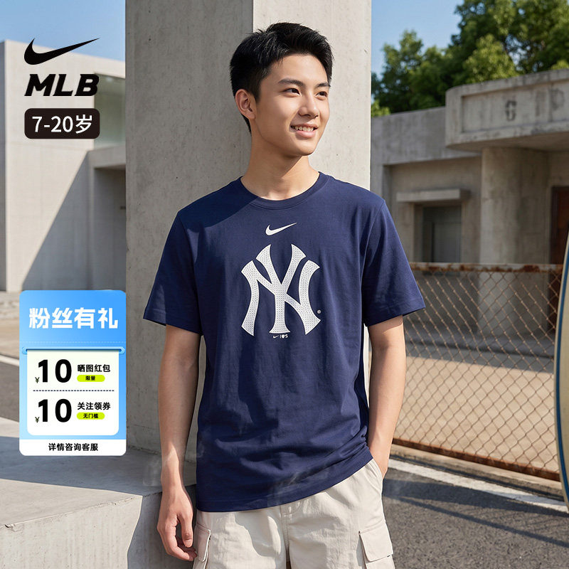 Nike耐克 MLB联名纽约洋基队NY透气运动正肩短袖T恤青少年男女夏图片