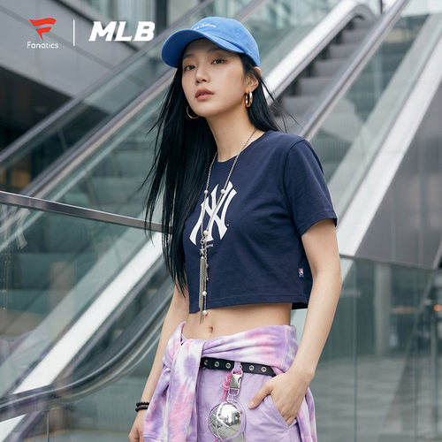 FANATICS x MLB联名款纽约洋基队印花短款上衣时尚街头短袖T恤