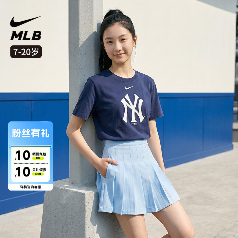 Nike耐克 MLB联名纽约洋基队潮流亲肤男女短袖T恤NY半袖青少年图片