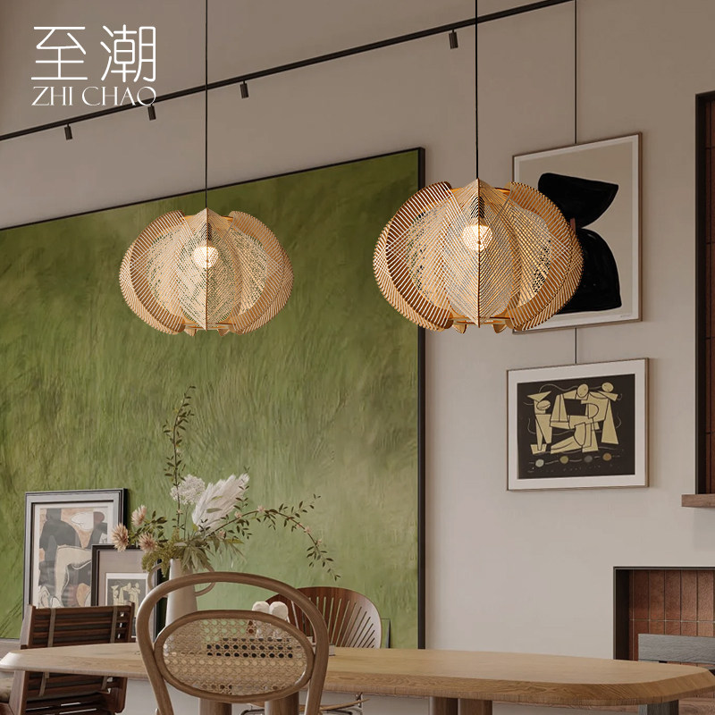 奶油风日式餐厅吊灯复古创意网红咖啡厅客厅吧台卧室床头原木灯具