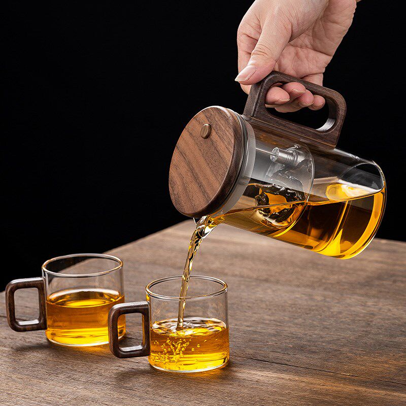 加厚磁吸飘逸杯泡茶壶玻璃内胆胡桃木把手不掉盖子茶水分离泡茶杯