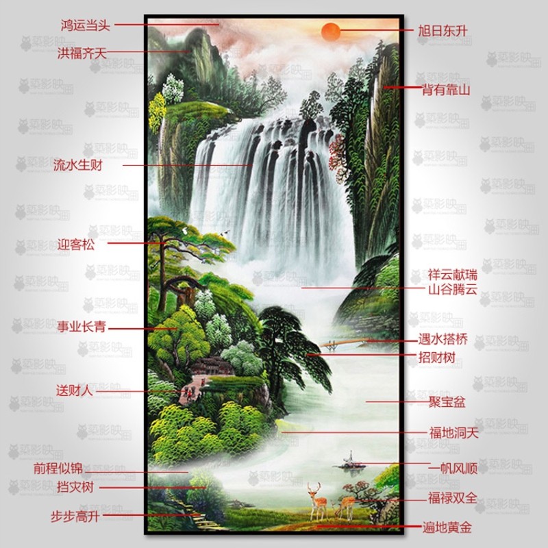 客厅玄关装饰画竖版入户过道招财走廊山水画新中式办公室挂画定做