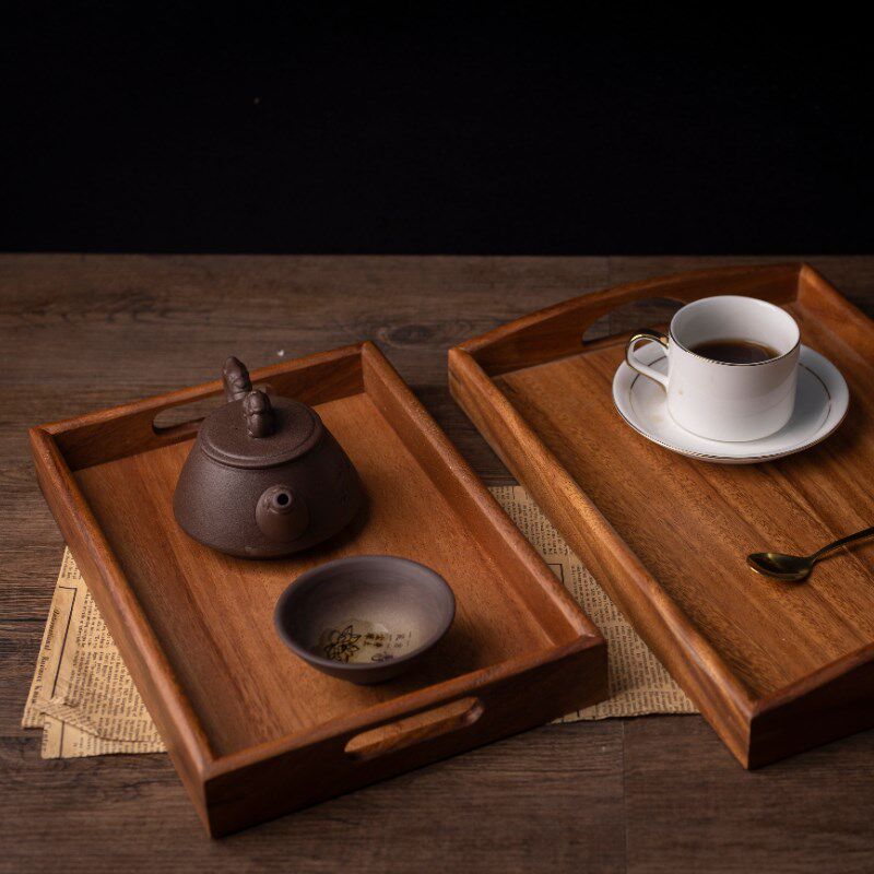 胡桃木托盘长方形木质茶托盘日式茶杯方形实木可定制免费刻印logo图片