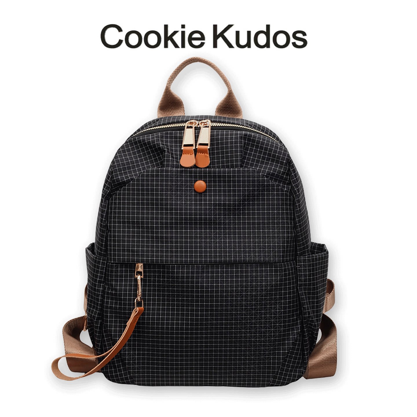 Cookie Kudos时尚格纹双肩包女高颜值百搭学院风尼龙背包旅行书包
