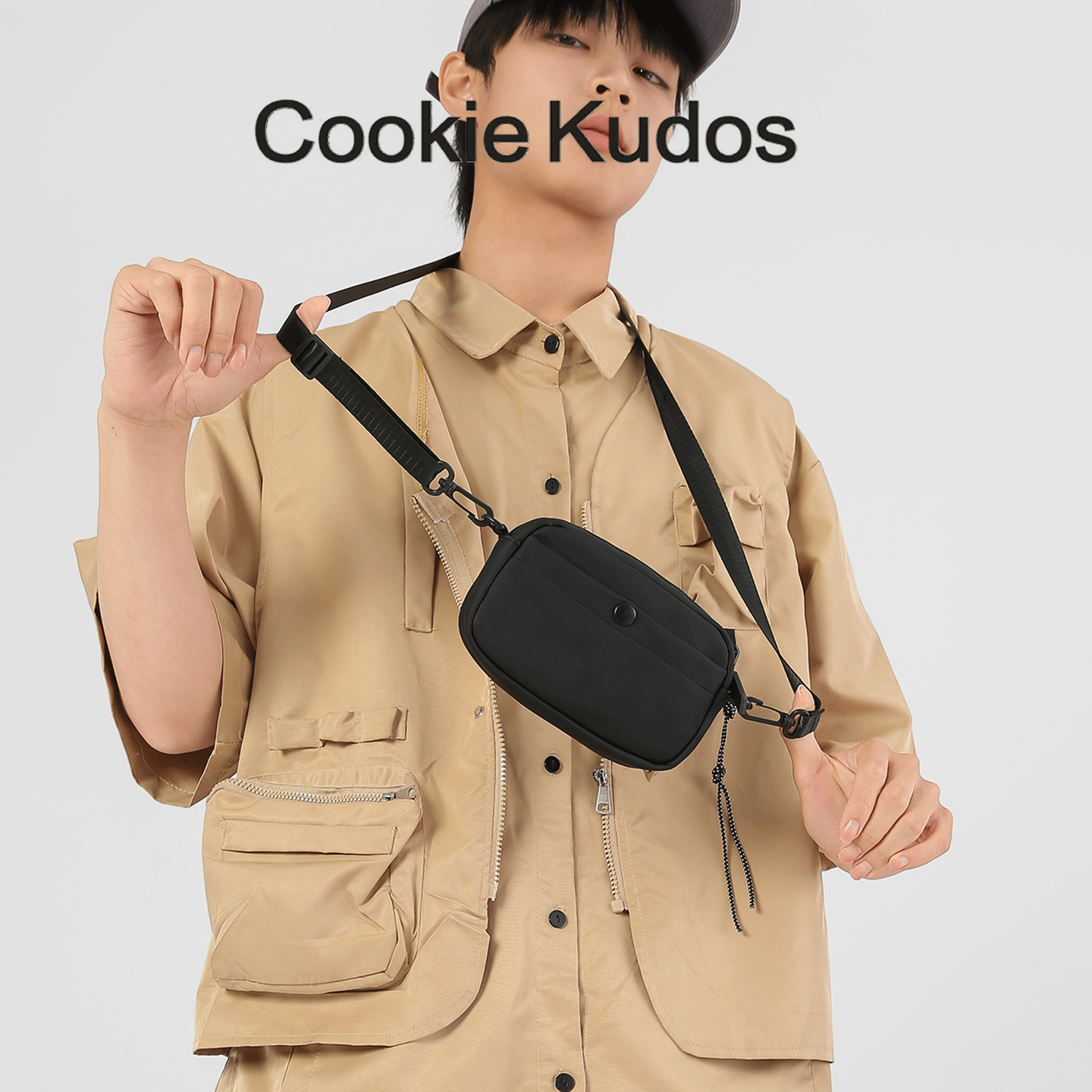 Cookie Kudos简约风男士斜挎手机包多功能皮膜防泼水胸包便携腰包