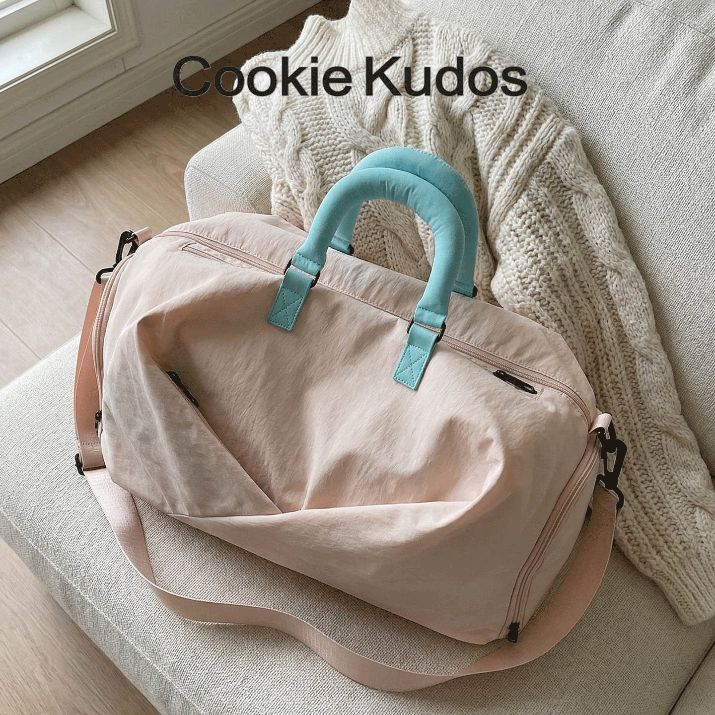 Cookie Kudos简约撞色手提旅行袋女大容量轻便短途出差健身训练包