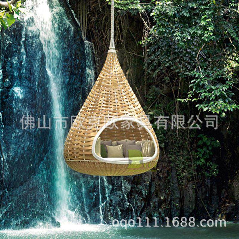 户外吊床秋千花园藤编家具鸟笼吊床藤椅吊篮摇篮鸟窝沙发圆床T582
