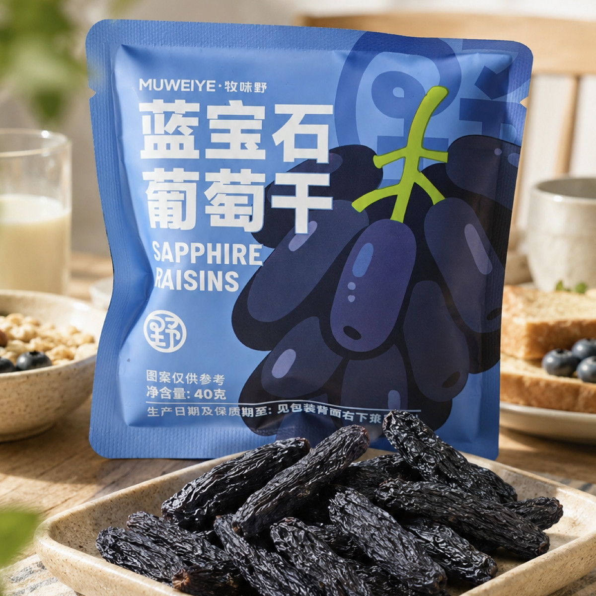 牧味野新疆特产蓝宝石葡萄干清甜大果肉独立小包装办公室休闲零食