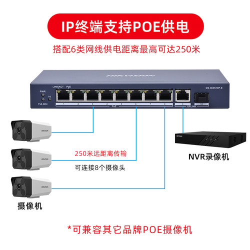 海康威视千兆交换机POE分线器监控专用10口16口/24口3E0510P-E