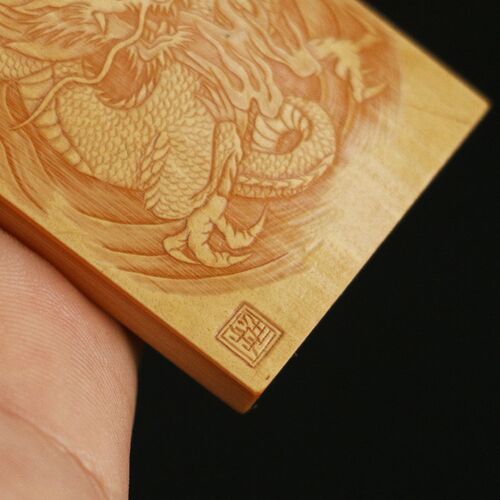 老玉竹留青雕刻东阳名家戚挺飞本工竹制平安牌手牌把件把玩竹器