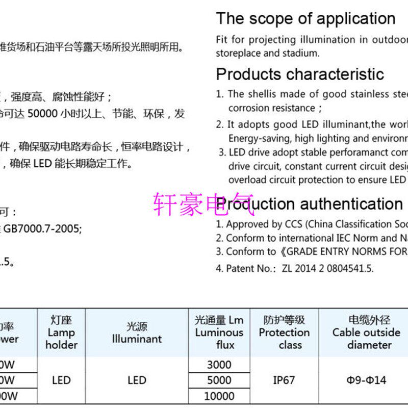 船用灯具 港口码头投光灯 50W投光灯 长度495mm LEG投光灯TG20