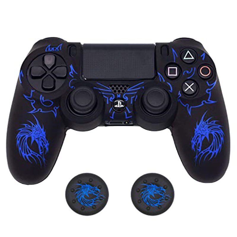 索尼ps4手柄保护套PS4手柄硅胶套镭雕恶龙防滑防汗送龙纹摇杆帽