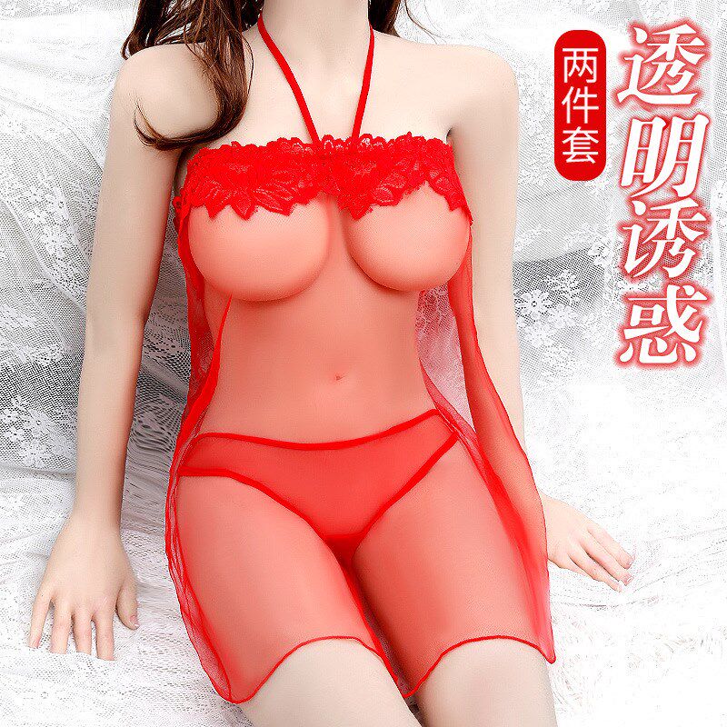 女士网纱薄睡裙夫妻兴奋性感透明兜式一套系带镂空超短