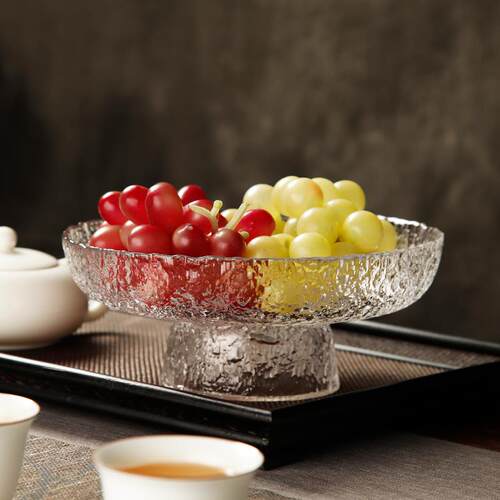 玻璃水果盘高脚果盘客厅家用日式茶点盘干果盆点心甜品零食碗托盘