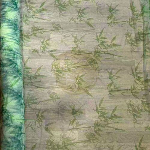 新中式纱幔布料绿色竹子水墨国风古风凉亭屋顶装饰网纱婚庆吊顶