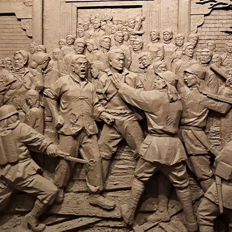 玻璃钢仿铜人物浮雕定制名人历史典故背景墙户外展馆文化馆摆件