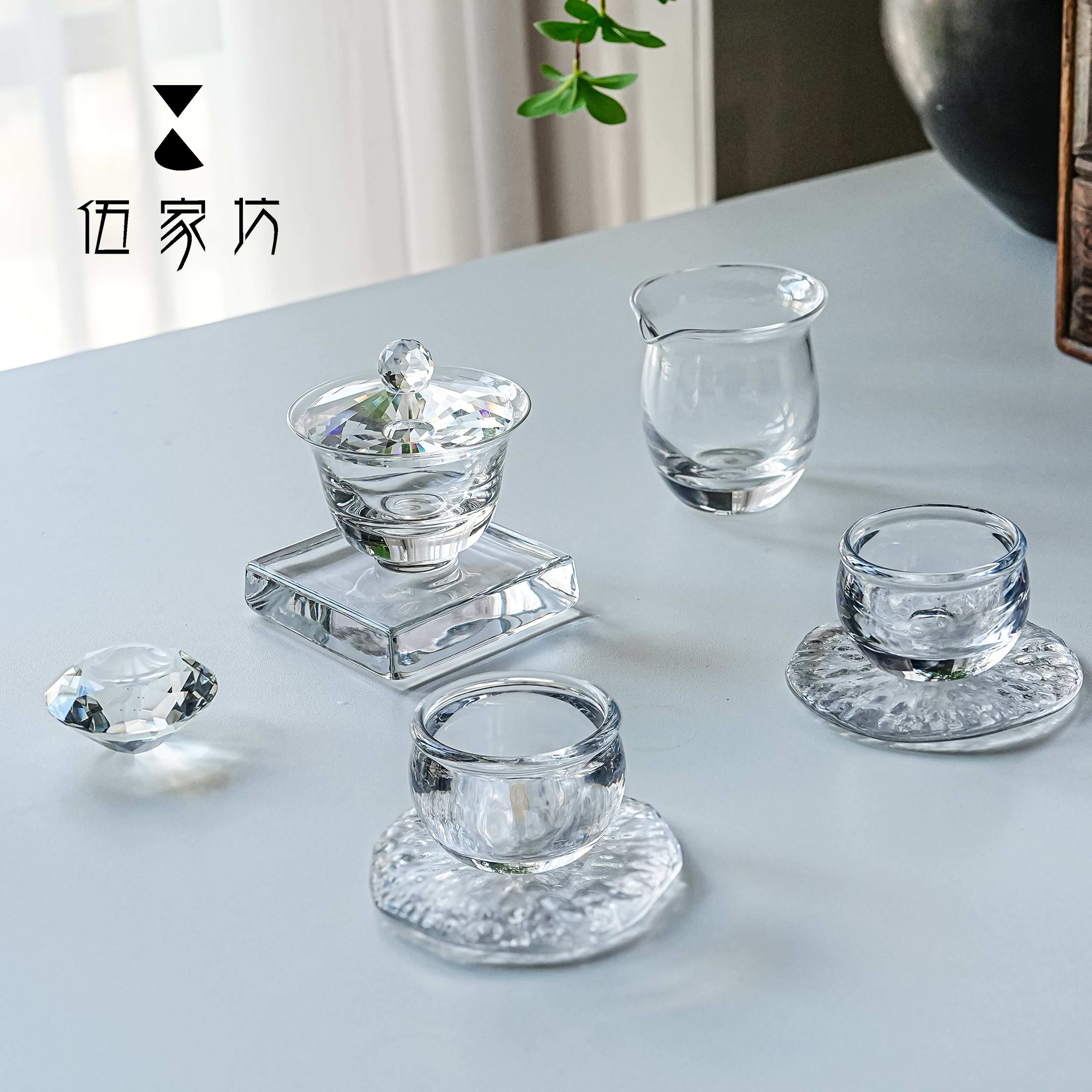 手工不墨盖碗组合简约耐热水晶玻璃茶具 高档泡茶碗茶道器具套组