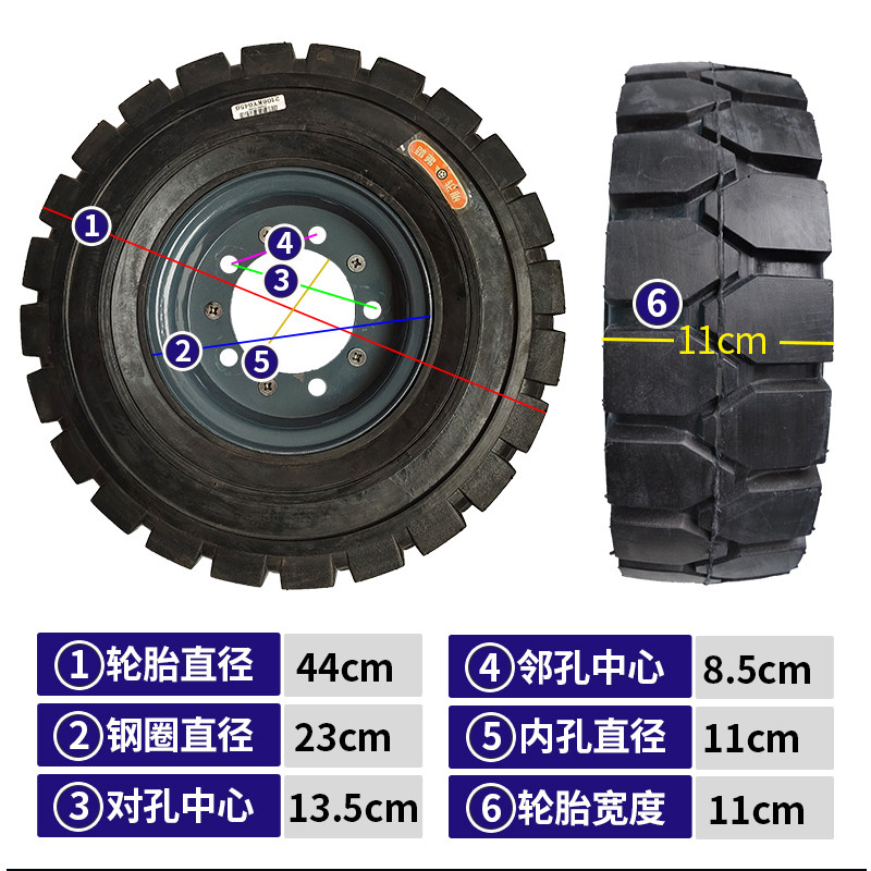 500-8实心轮胎 电动叉车载重轮胎工程车改装车橡胶轮 防扎五孔轮