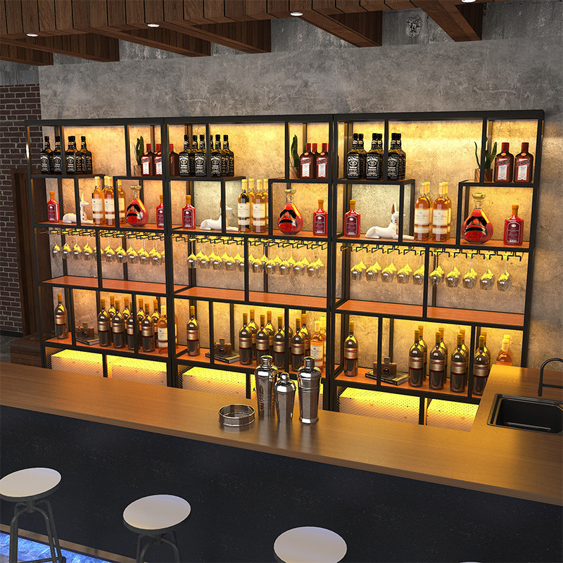 酒架酒吧台靠墙展示架简约家用落地式餐厅铁艺酒柜现代置物架