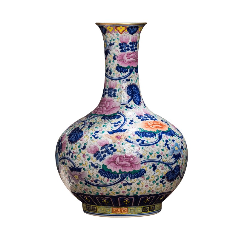 描金手绘仿古花瓶景德镇陶瓷瓶摆件客厅青花瓷新中式博古架瓷器