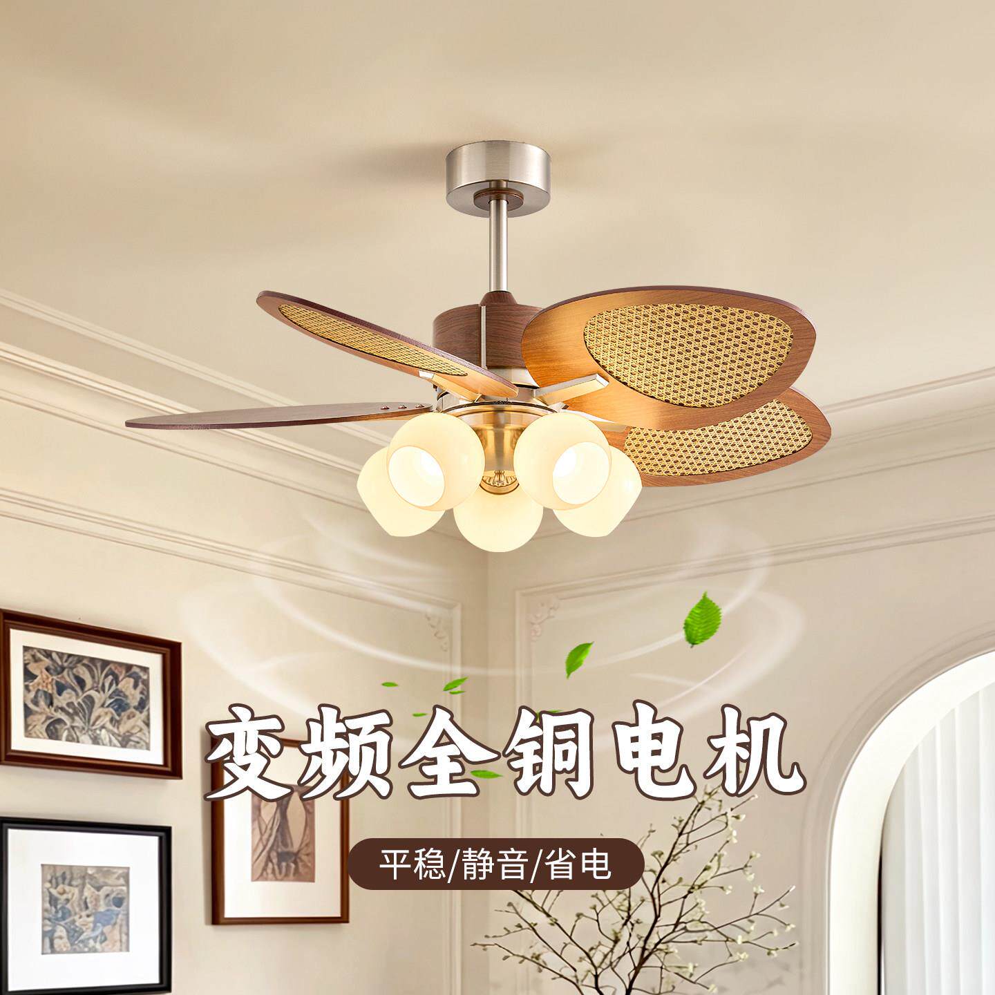 餐厅用风灯吊扇扇灯家2015用客厅新款电吊灯风一扇体复古竹编藤主
