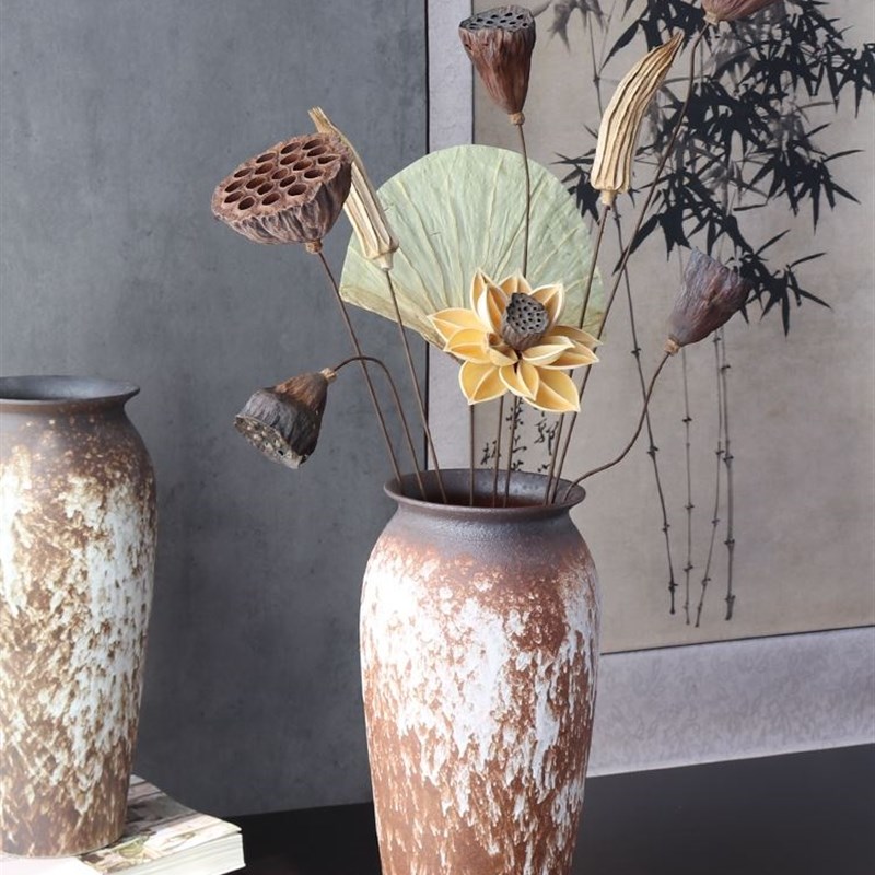 高级干花花束摆件客厅摆设瓶子花瓶陶瓷装饰插花天然莲蓬卧室桌面