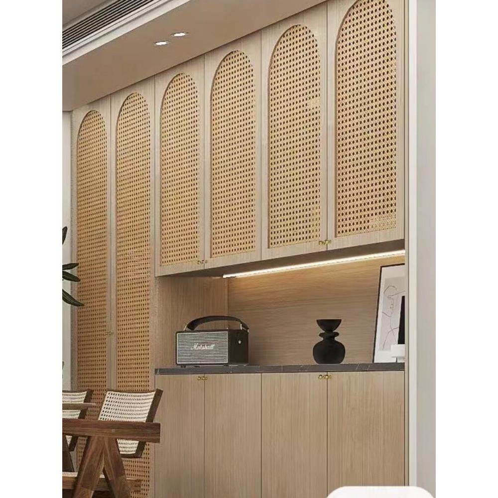 实木藤编门移隔断叠门衣橱鞋衣柜门隐形伸缩藤691门编日式推拉门