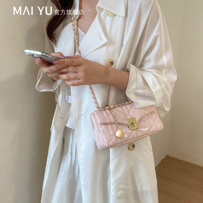 MY小方包女2026新款链条菱格锁扣女士时尚百搭亮面通勤单肩斜挎包
