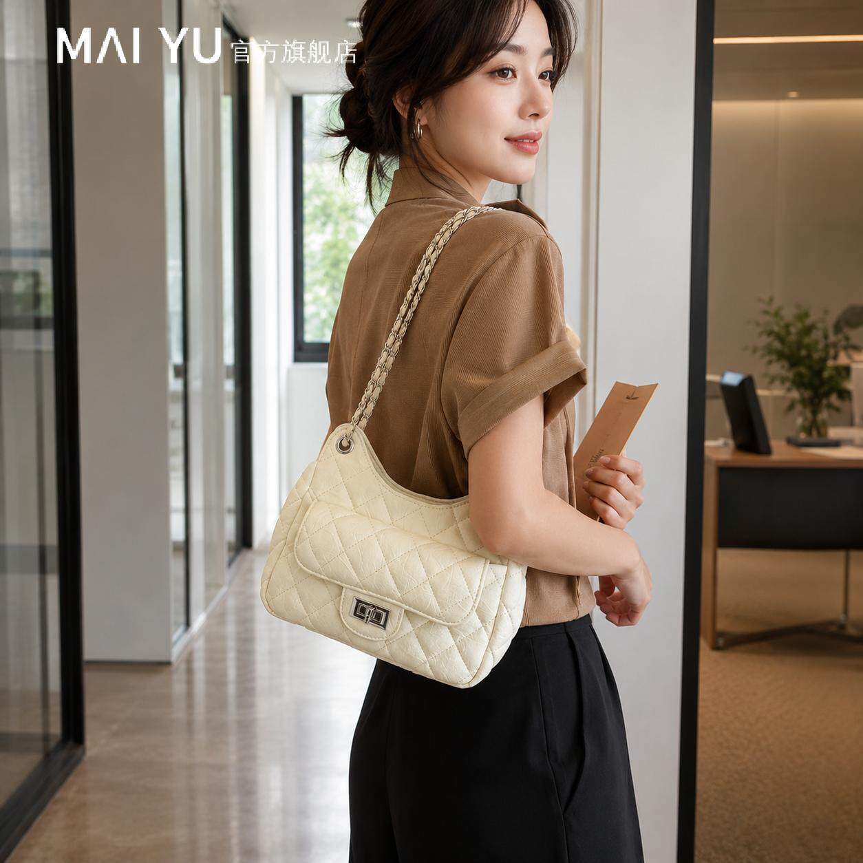 MY韩系菱格链条包包女款2026新款夏流行精致单肩腋下包通勤斜挎包