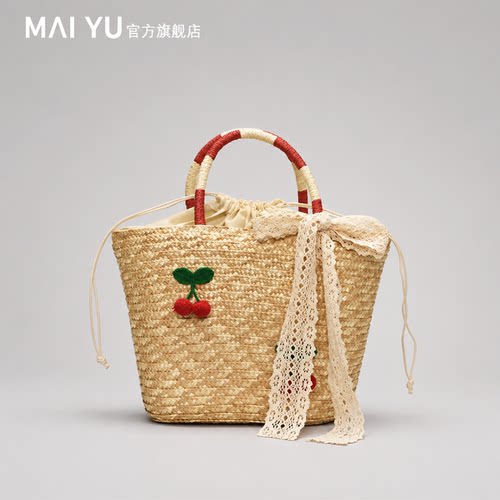 MY手提菜篮子包包2026新款潮流行编织沙滩度假单肩包大容量草编包