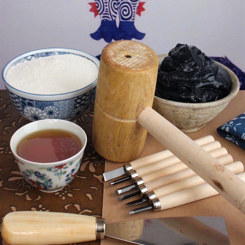 适用蓝染型糊染传统蓝印花布diy学习体验工具材料包套装防染糊刻