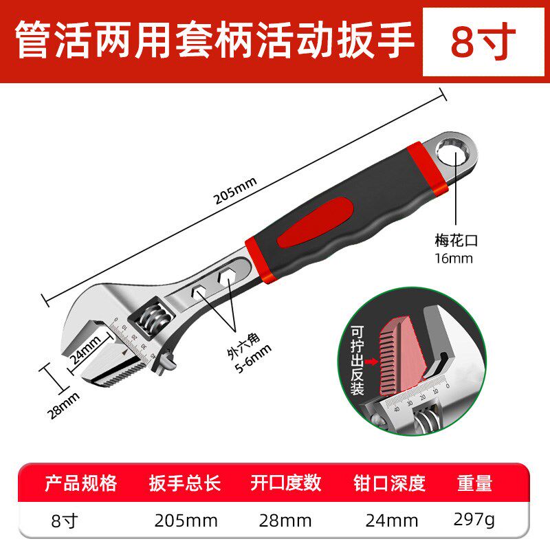 活动扳手工具卫浴活口扳手多功能大开口板子管钳水电10寸迷你12寸