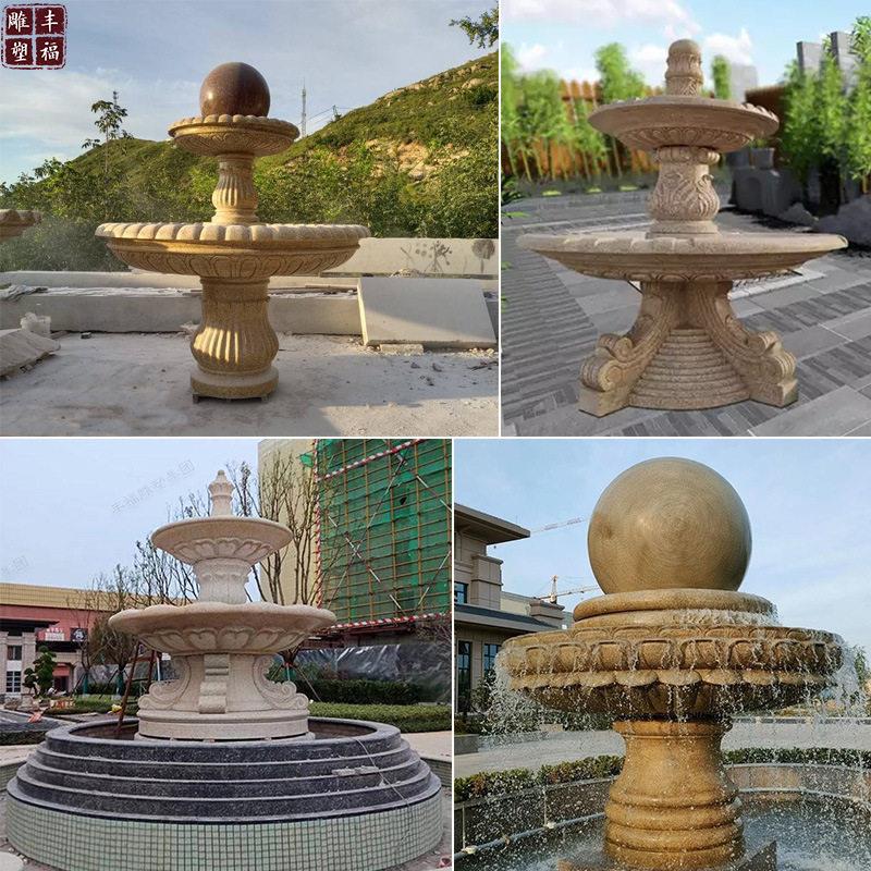 色石雕水转球喷泉花岩岗晚霞红喷水景喷别墅黑酒店泉美陈摆件大理