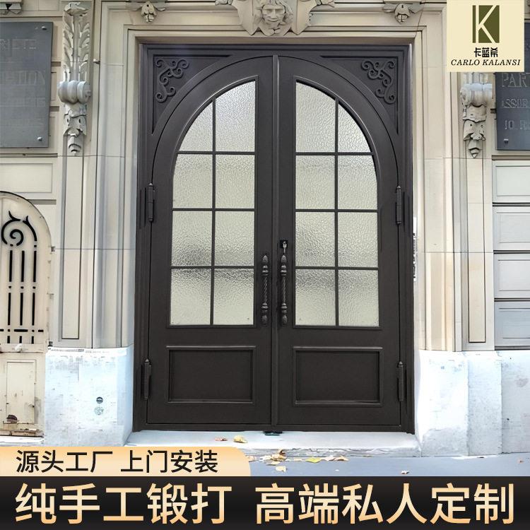 铁艺门纯手工锻打推拉门别墅玻璃门源头工厂跨境定制门欧式入户门