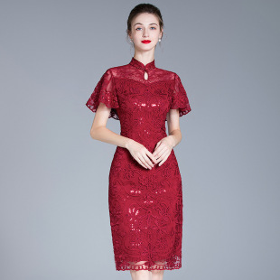2026新款深圳高端裙子中年时尚婆婆妈妈装酒会礼服大码红色连衣裙