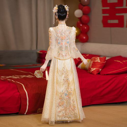2026新款夏季香槟色秀禾服结婚礼服重工新娘中式婚服出阁龙凤褂高