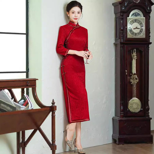 2026新款高端喜婆婆旗袍春秋改良新中式国风红色喜妈妈婚宴装礼服