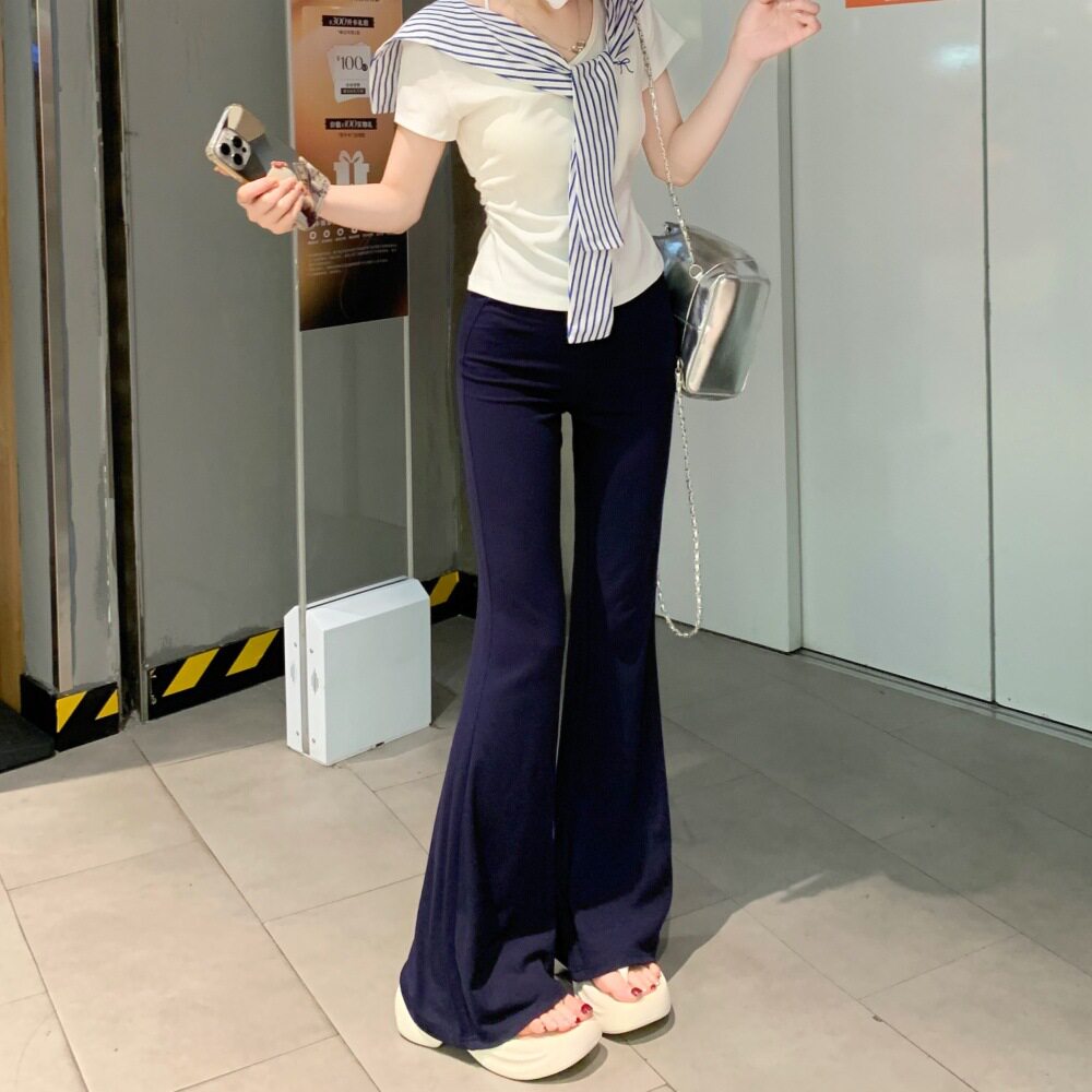 夏季薄款高腰显瘦莫代尔喇叭裤