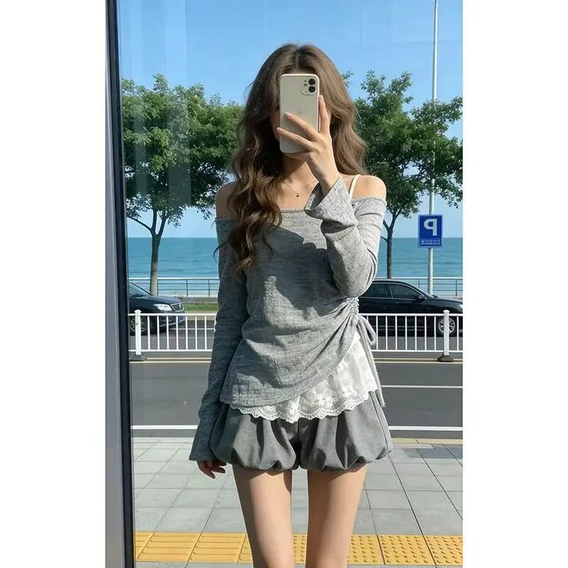 韩系防晒抽绳罩衫花苞蓬蓬短裙