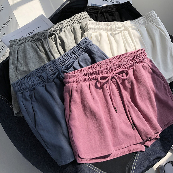 高腰松紧夏季运动阔腿短裤女
