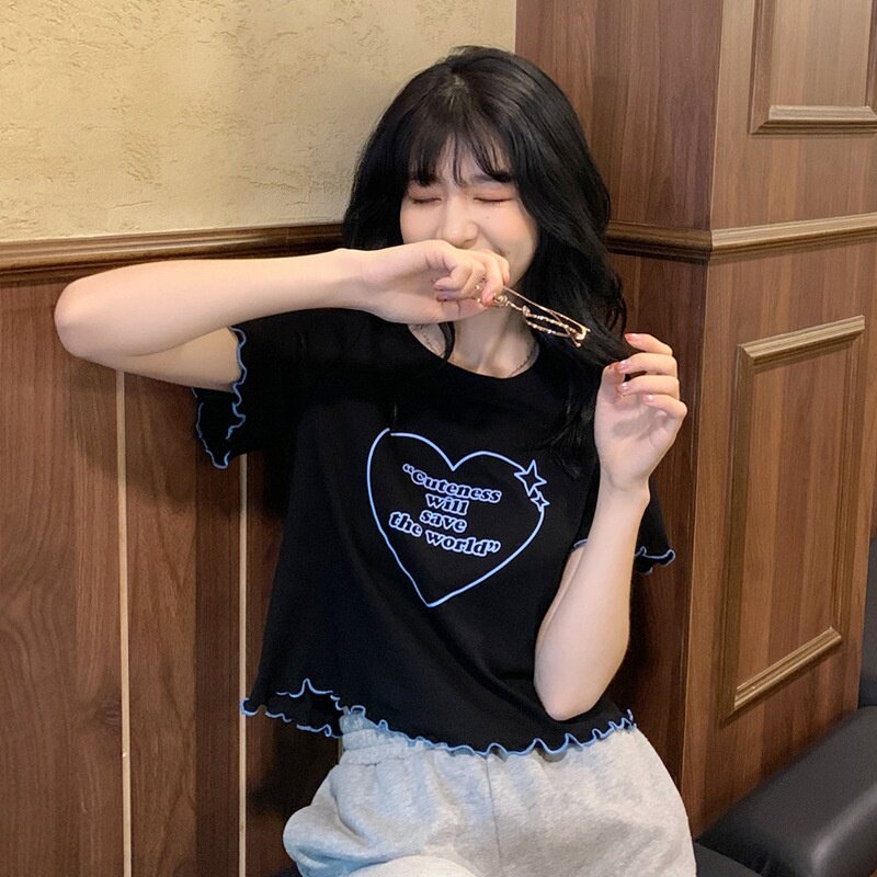 网红短款黑色修身T恤女夏韩版