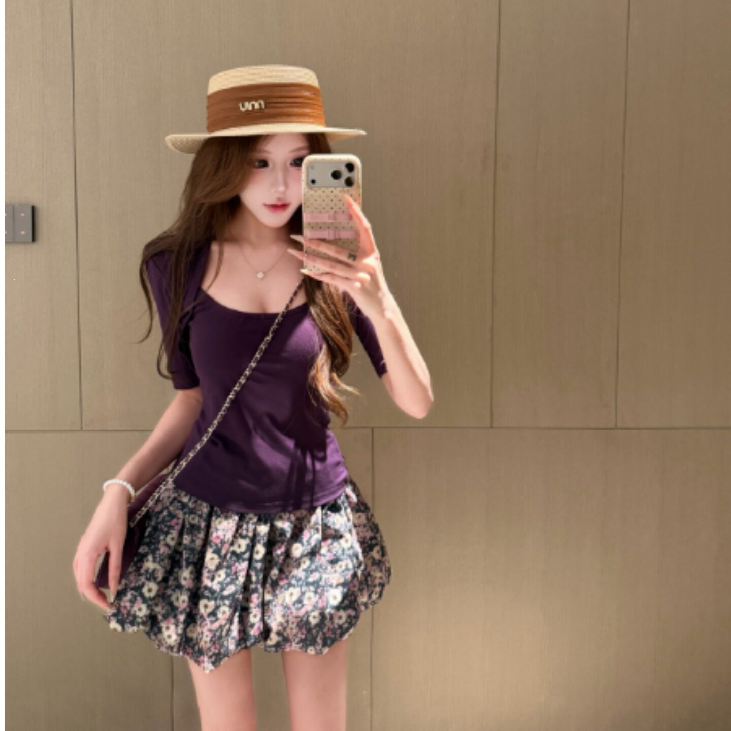 夏季法式纯欲U领显瘦碎花两件套