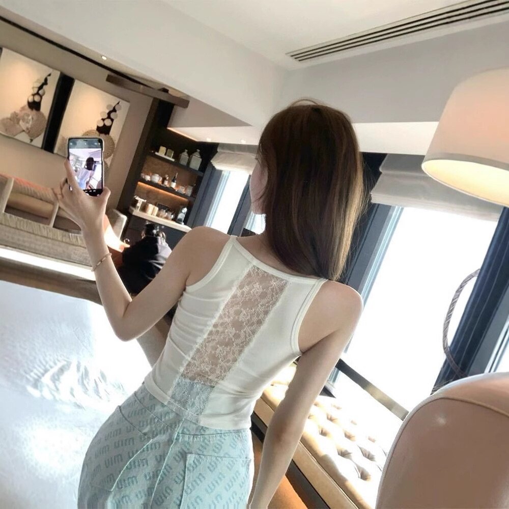 人棉辣妹性感蕾丝露背带胸垫背心