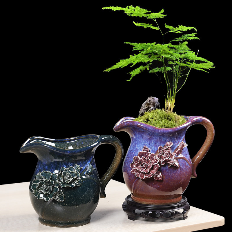 多肉花盆陶瓷家用桌面复古粗陶个性捏花蝴蝶兰兰花榕树透气盆阳台