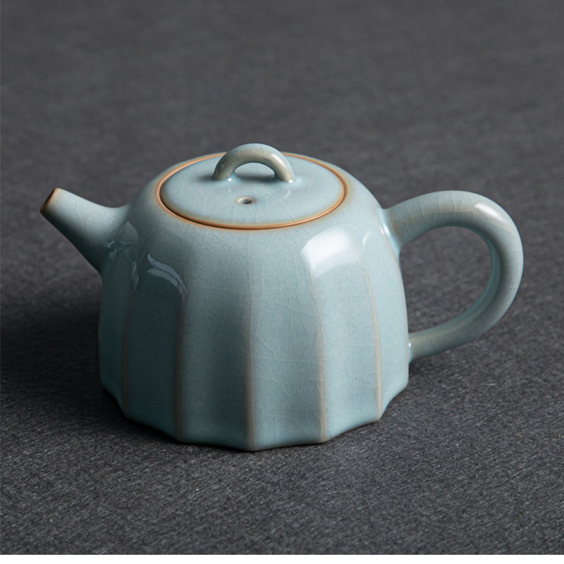 汝窑茶壶泡茶陶瓷茶具单壶家用开片球孔手工日式汝瓷侧把壶小茶壶