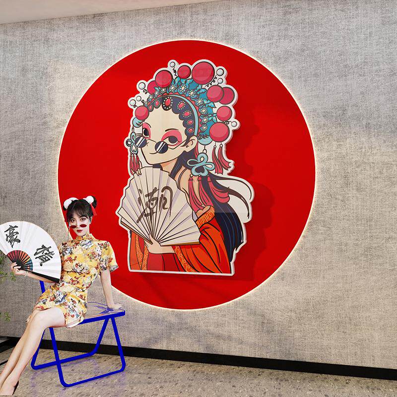 网红打卡造景拍照区装饰品脸谱戏墙面摆件潮京剧布置贴画国风氛围
