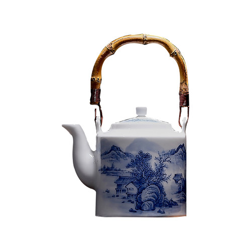 景德镇手绘青花山水陶瓷功夫茶具套装家用茶壶茶杯中式整套泡茶器